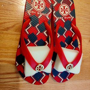 Tory Burch Red/Blue Diamond Flip Flops